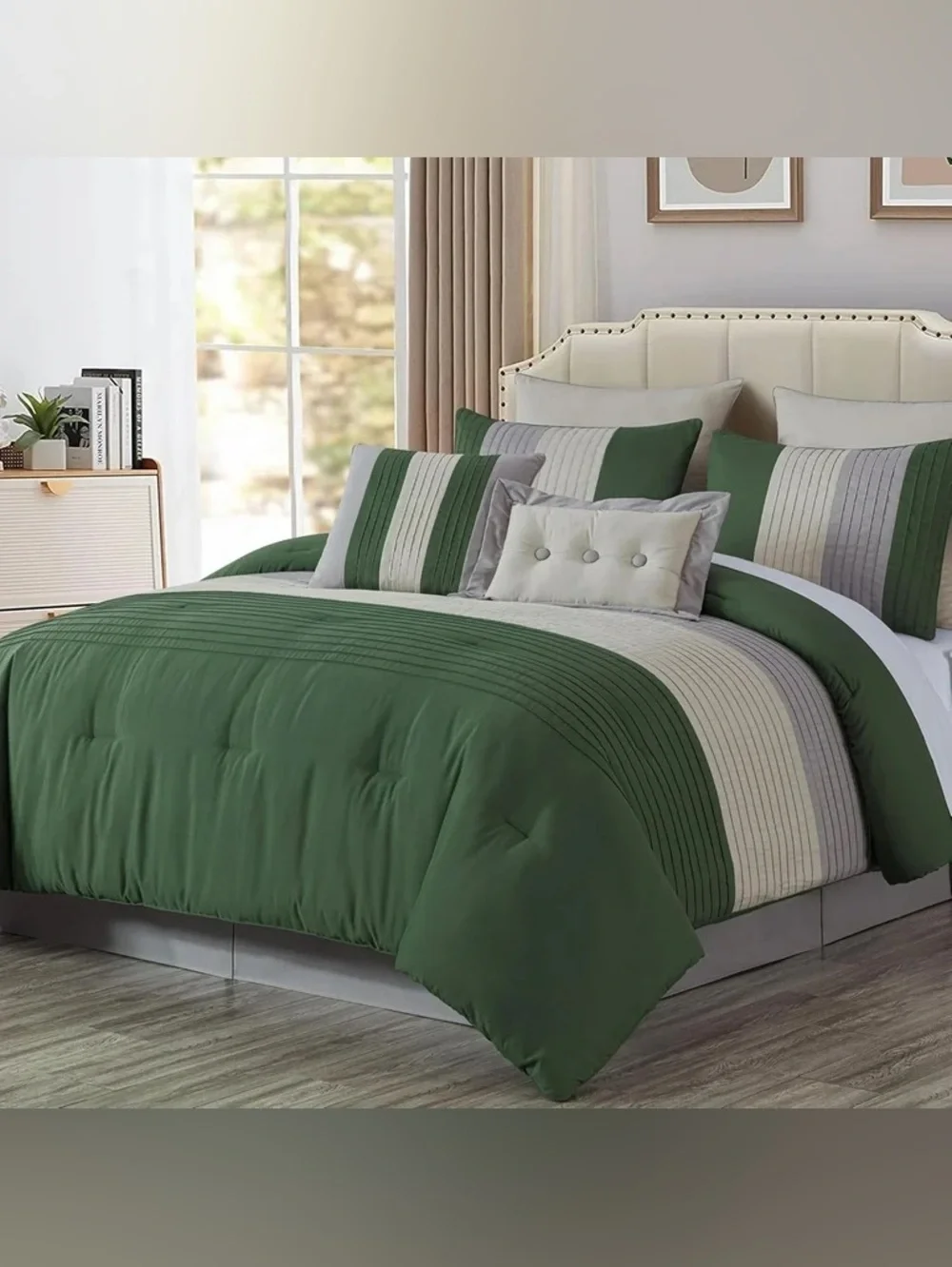 Elegant Green and Gray Full 3 piece Comforter Set
